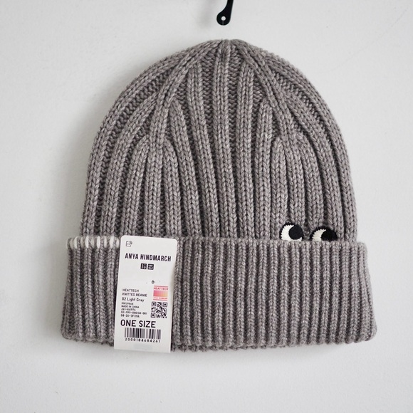 Anya Hindmarch beanie Uniqlo heattech wool blend unisex hat grey - Picture 1 of 6